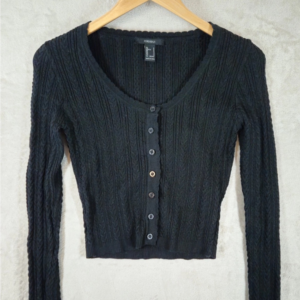 Black Long Sleeve Knit Button-Up Top Cardigan